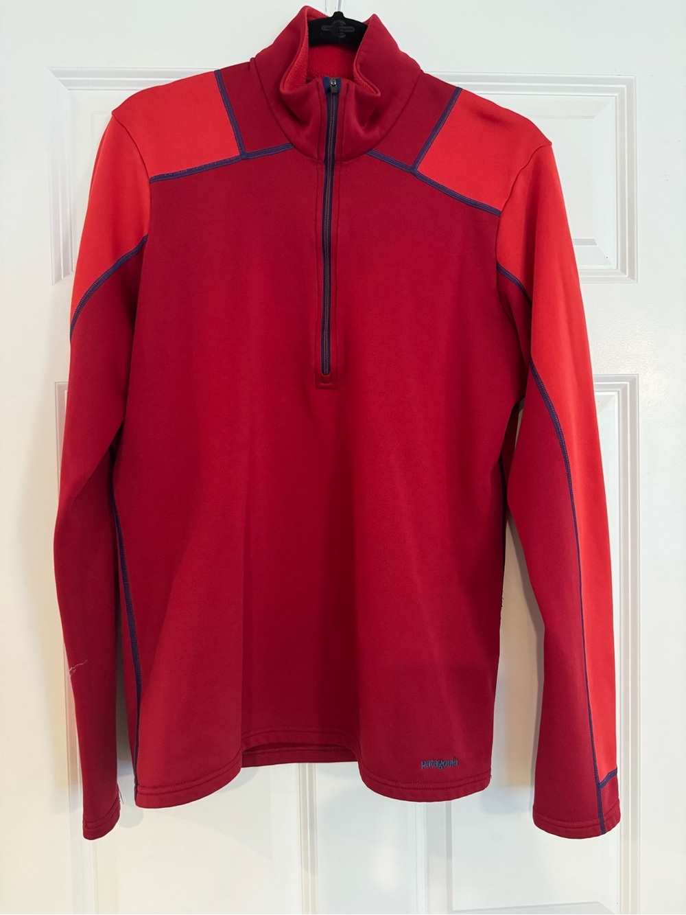 Patagonia Men's Quarter-Zip Fleece Pullover — Red Colorblock — Medium